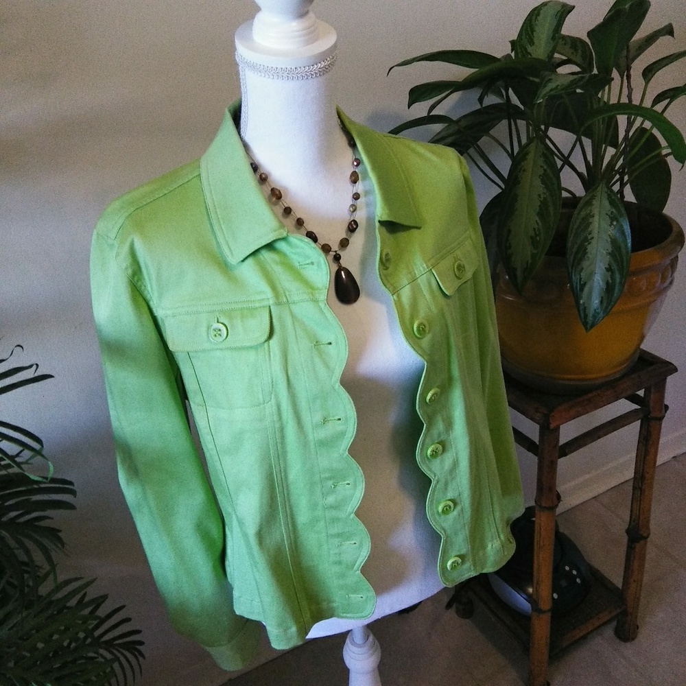 "Tribal" Apple green button front jacket